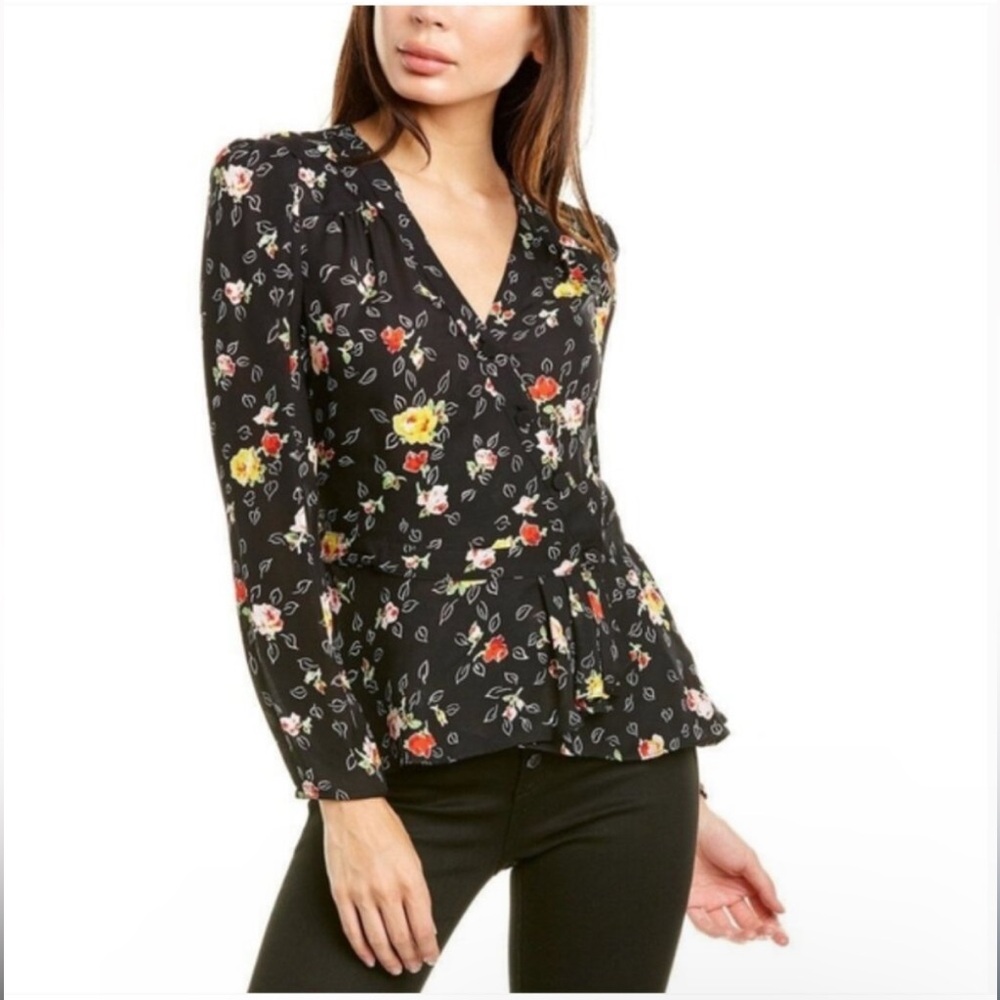 Veronica Beard Black Floral Blouse